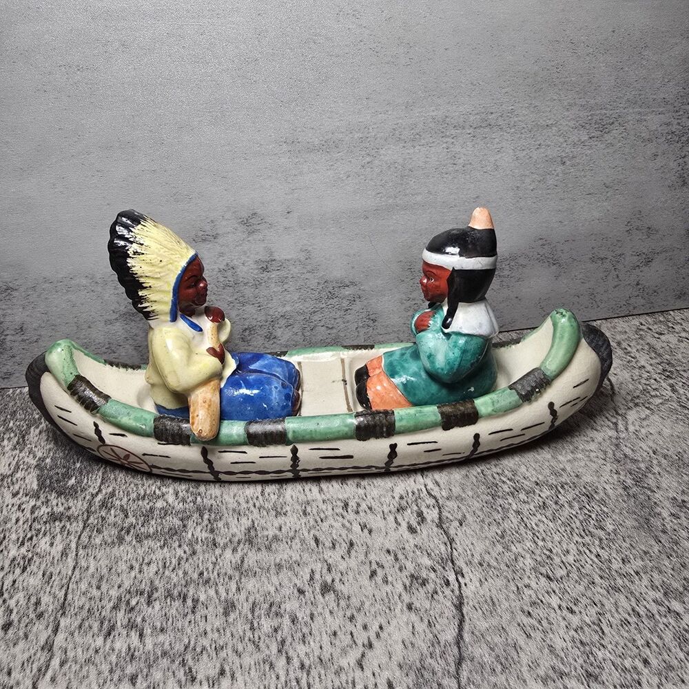 Vtg Native American Salt N Pepper Shaker Set Canoe Chief Southwestern Japan